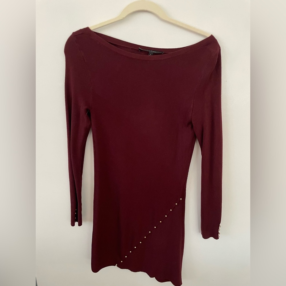 White House Black Market - Burgundy Long Sleeve Mini Dress - Size S